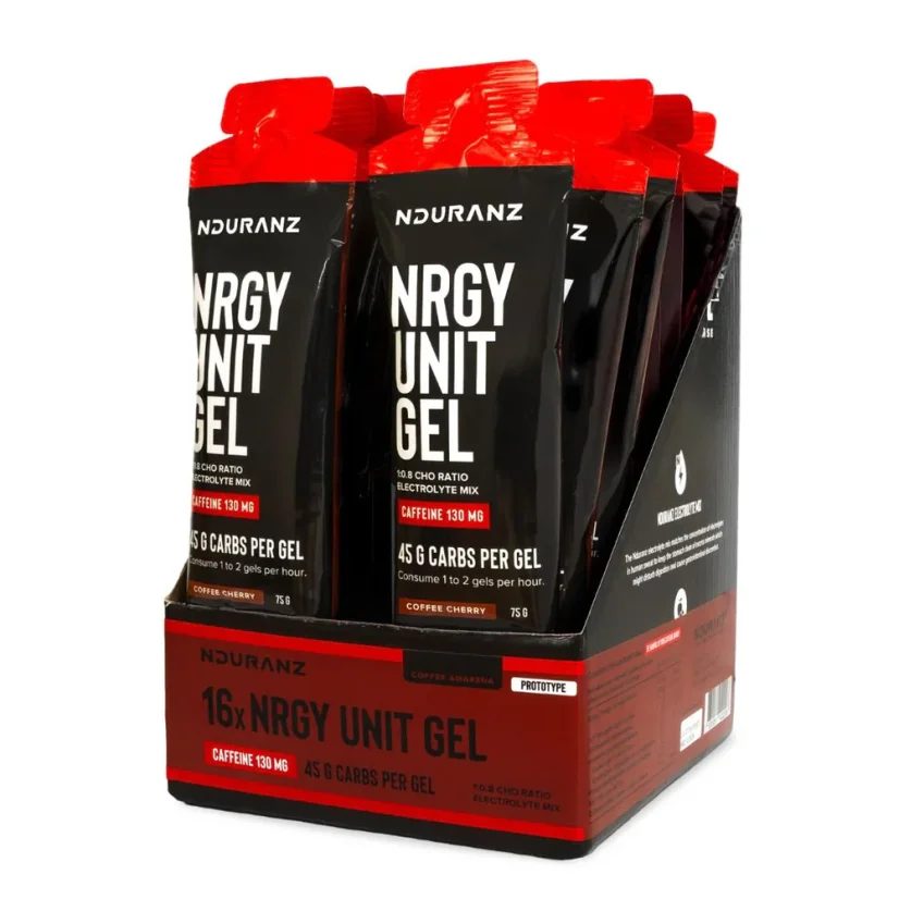 Energetický gel Nrgy Unit Gel + Kofein 65/130mg, 16x75g - Příchuť: Káva - Třešeň 130mg Energetický gel Nrgy Unit Gel + Kofein 65/130mg, 16x75g - Příchuť: Káva - Třešeň 130mg